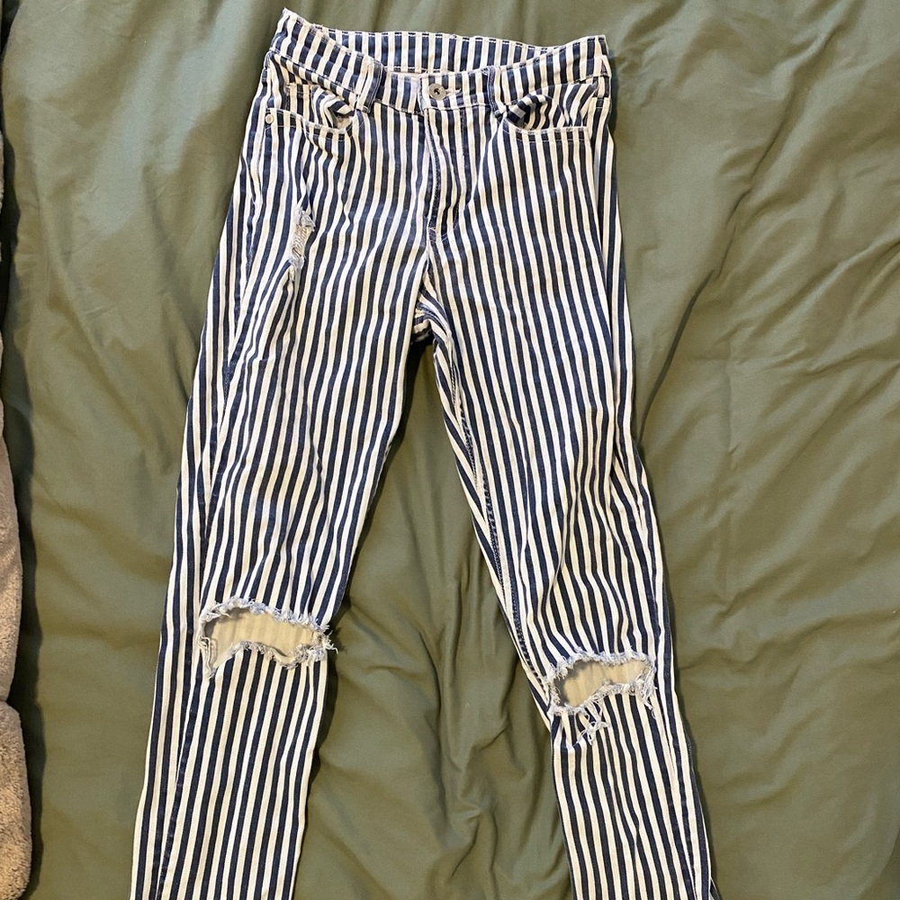 Womens blue striped jeans
